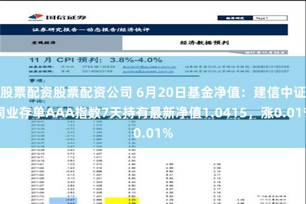 股票配资股票配资公司 6月20日基金净值：建信中证同业存单AAA指数7天持有最新净值1.0415，涨0.01%