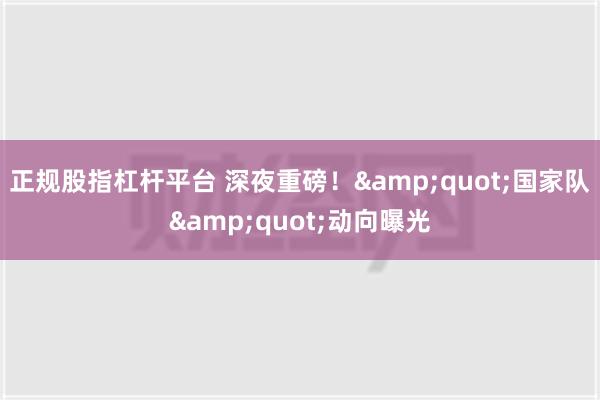 正规股指杠杆平台 深夜重磅！&quot;国家队&quot;动向曝光